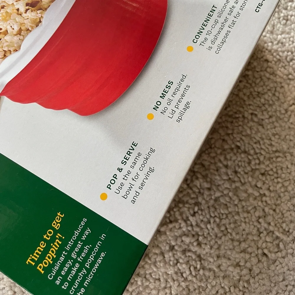 Cuisinart Red Collapsible Microwave Popcorn Maker Bowl - Snacks Treats Gift